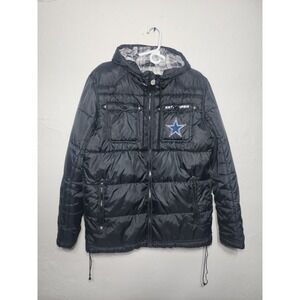 NFL Pro Line Dallas Cowboys Puffer Jacket Mens M Black Hooded Full Zip Quilted